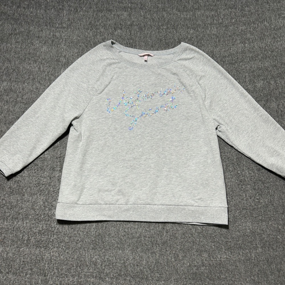 Victoria Secret Sweatshirt Medium Gray‎ Sequin Spell Out Pullover Crew Neck